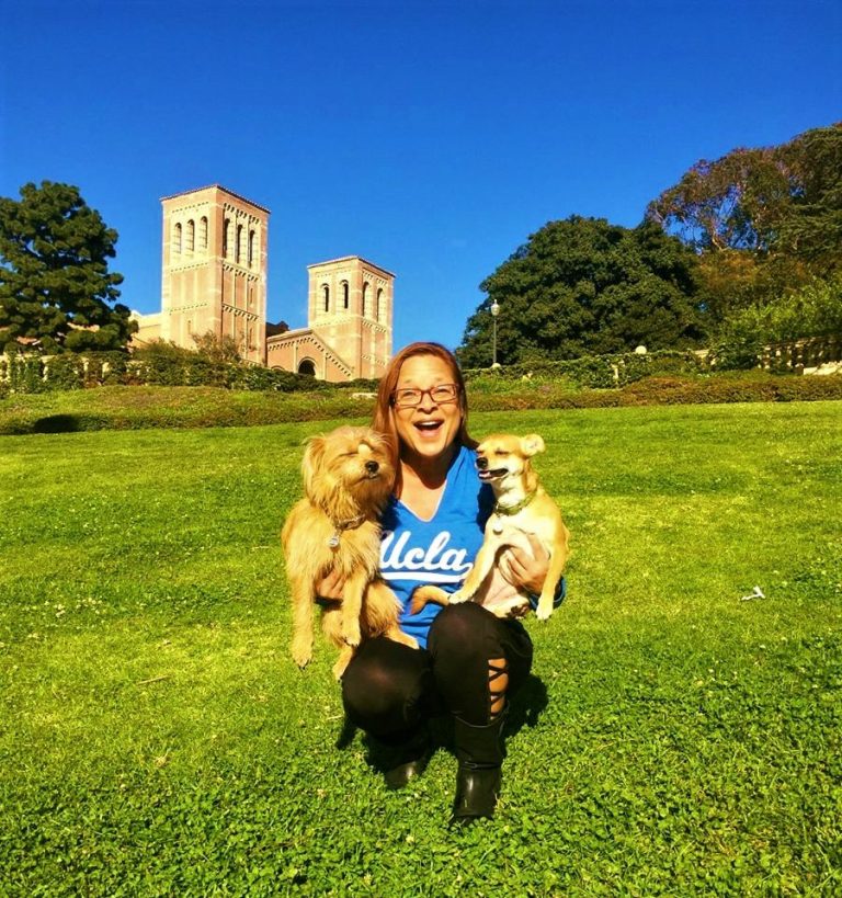 On campus at UCLA with Ollie and Savvy